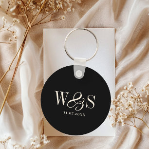 Elegant black initial wedding couples keychain