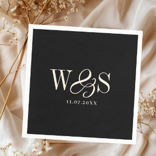 Elegant black initial wedding couples napkins