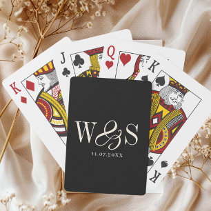 Elegant black initial wedding couples poker cards