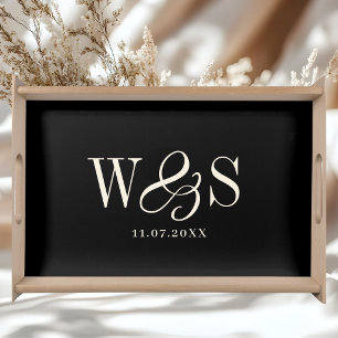 Elegant black initial wedding couples serving tray