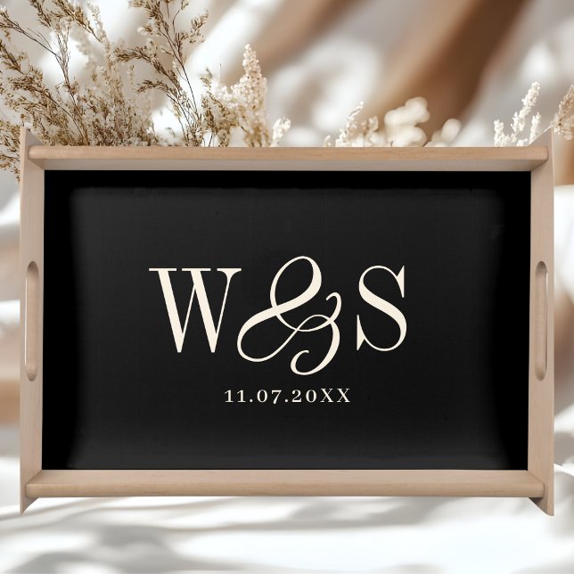 Elegant black initial wedding couples serving tray (Creator Uploaded)