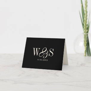 Elegant black initial wedding couples thank you card