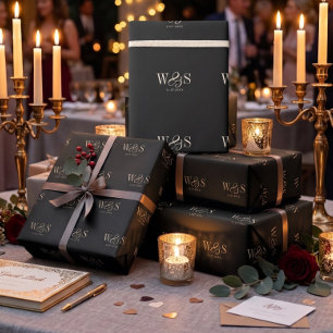 Elegant black initial wedding couples wrapping paper