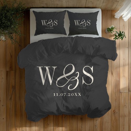 Elegant black initial wedding Duvet Cover