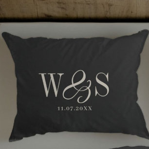 Elegant black initial wedding pillow case