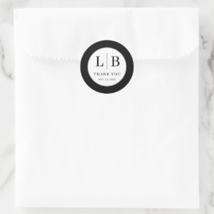 Elegant Black Initials Classic Round Sticker