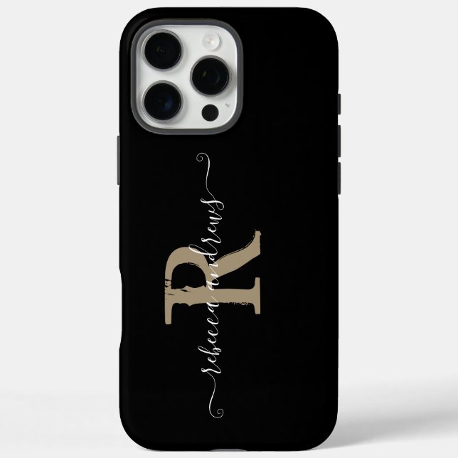 Elegant Black Initials Monogram Script Name Custom Case-Mate iPhone Case (Back)