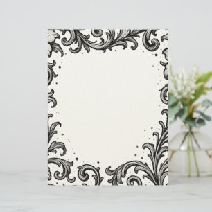 Elegant Black Ink Floral Border Design Letterhead