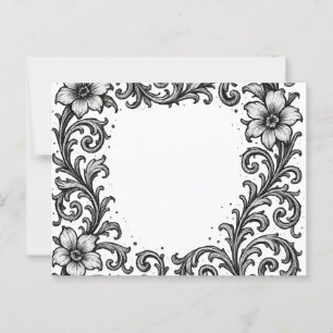 Elegant Black Ink Floral Border Design Postcard