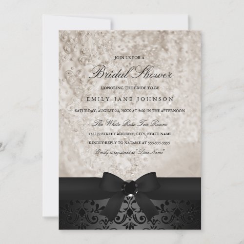 Elegant Black  Ivory Bow Bridal Shower Invite