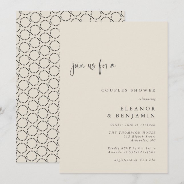 Elegant Black Ivory Mid-Century Mod Couples Shower Invitation (Front/Back)