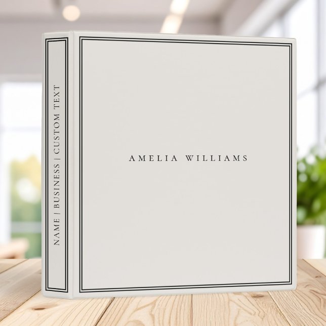 Elegant Black Ivory Minimalist Monogram Name 3 Ring Binder (Creator Uploaded)