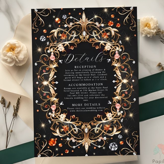 Elegant Black Jewels Decorated Wedding Enclosure Card (Creator Uploaded)