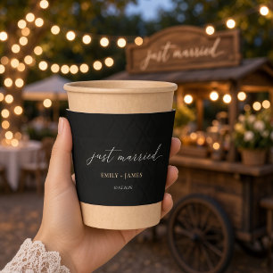 Elegant Black Just Married Wedding Coffee Cup Sleeve