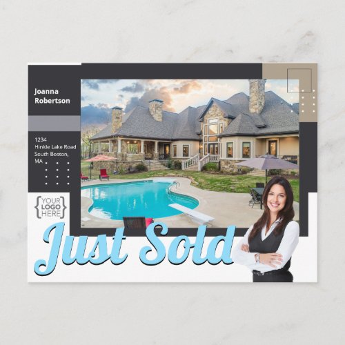 Elegant Black Just sold real estate template Postcard