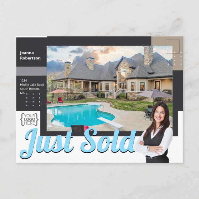 Elegant Black Just sold real estate template Postcard (Front)