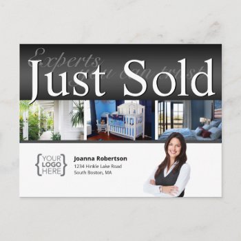 Elegant Black Just Sold Real Estate Template Postcard by RusticVintage at Zazzle