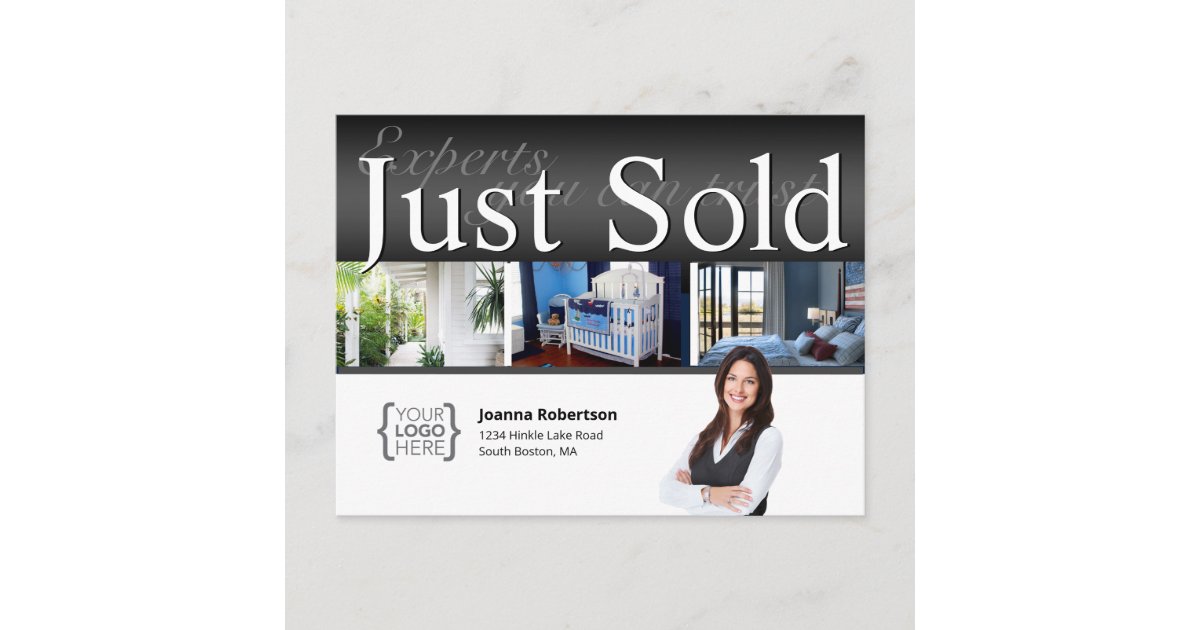 Elegant Black Just sold real estate template Postcard Zazzle