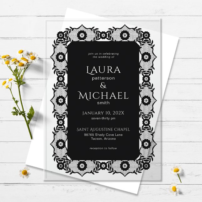 Elegant Black Lace Acrylic Wedding Invitation  (Creator Uploaded)