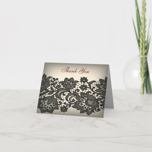 elegant black Lace beige vintage wedding you thank Thank You Card