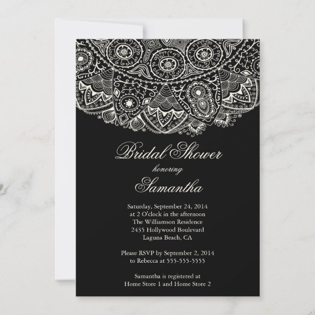 Elegant Black Lace Bridal Shower Invitation (Front)