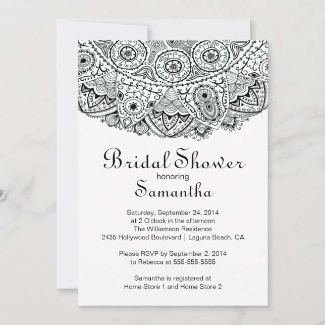 Elegant Black Lace Bridal Shower Invitation (Front)