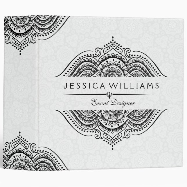 Elegant Black Lace Circles & Swirls Binder (Front/Spine)