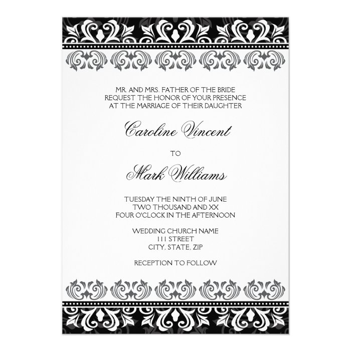 Elegant black lace damask wedding invitation