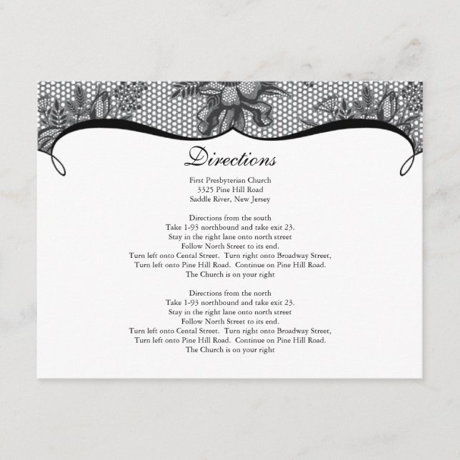 Elegant Black Lace Direction Card (Front)