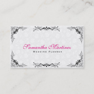 Elegant Black Lace Frame White Damasks Business Card
