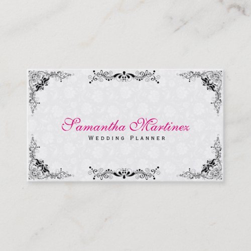 Elegant Black Lace Frame  White Damasks Business Card