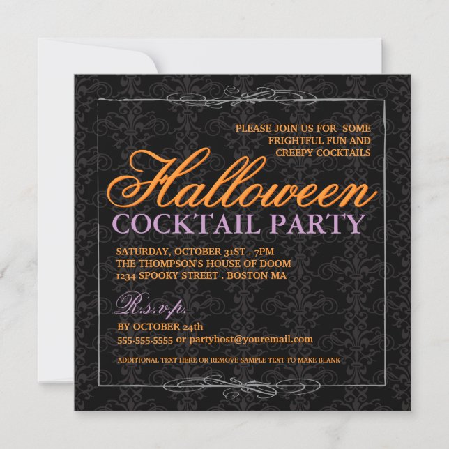 Elegant Black Lace Halloween Cocktail Party Invitation (Front)