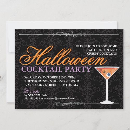 Elegant Black Lace Halloween Cocktail Party Custom Announcements