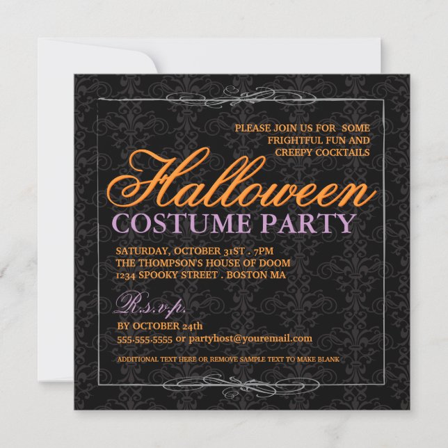 Elegant Black Lace Halloween Costume Party Invitation (Front)