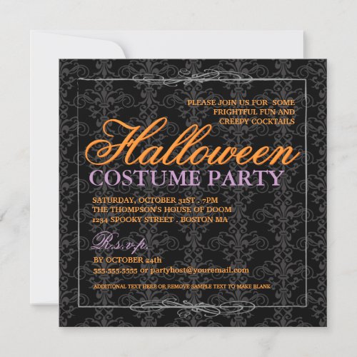 Elegant Black Lace Halloween Costume Party Invitation