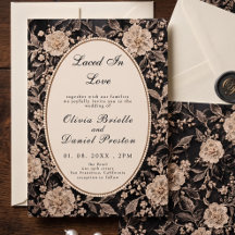 Elegant Black Lace Pearl Vintage Floral Wedding
