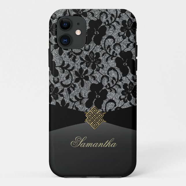 Elegant Black Lace Personalized iPhone Case (Back)