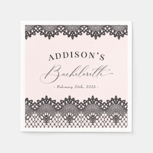 Elegant Black Lace Pink Bachelorette Party Napkins