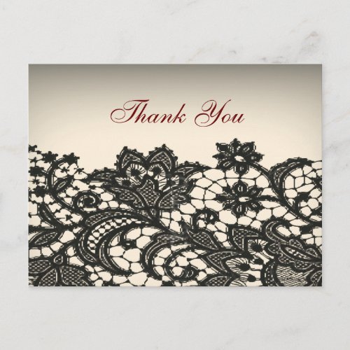 elegant black Lace vintage wedding thank you Postcard