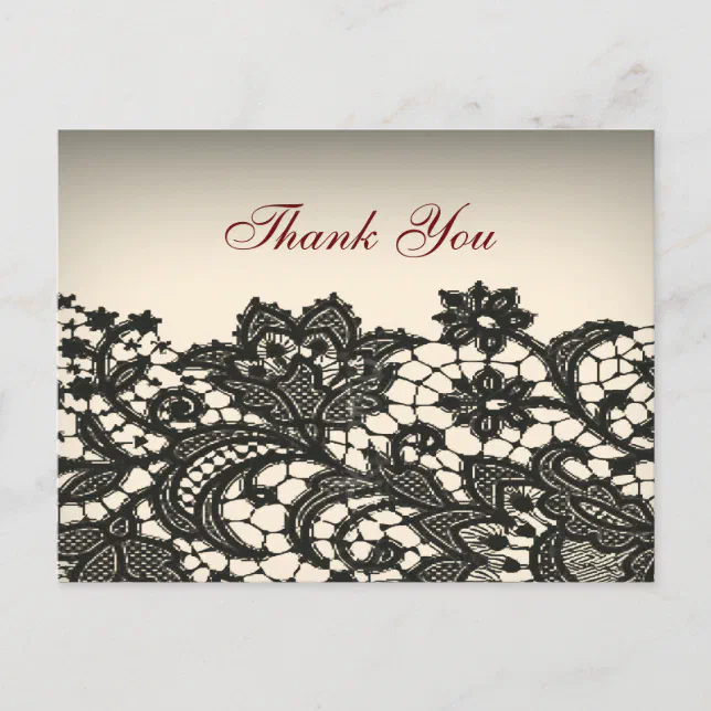 elegant black Lace vintage wedding thank you Postcard | Zazzle