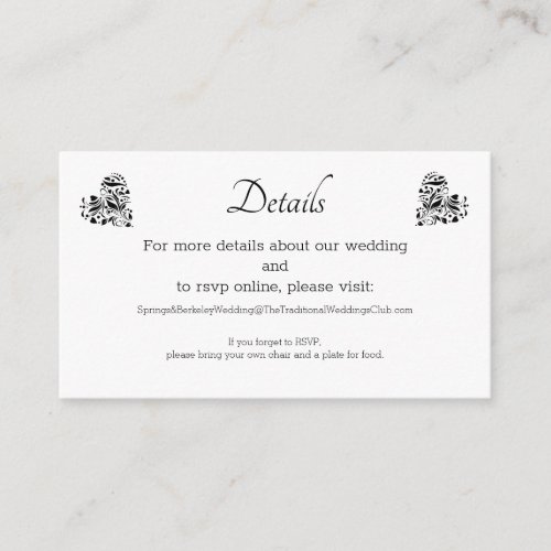 Elegant Black Lace Wedding Details Enclosure Card