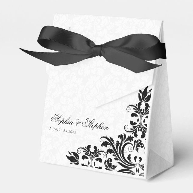 Elegant Black Lace White Damasks Favor Boxes (Front Side)