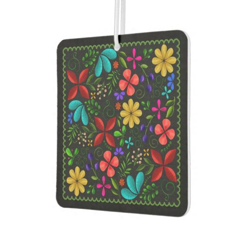 Elegant Black  Latin American Folk Floral Air Freshener