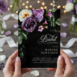 Elegant Black & Lavender Floral Script Shower Invitation
