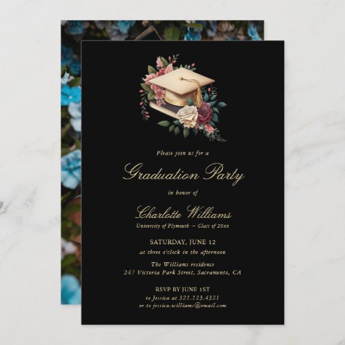 Elegant Black Law Medical Photo Graduation Party Invitation