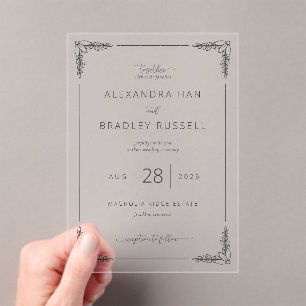 Elegant Black Leafy Branches Acrylic Invitations