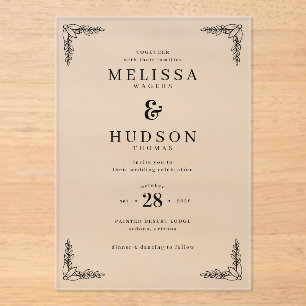 Elegant Black Leafy Vines Acrylic Invitations
