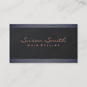 Elegant Black Leather Dark Texture Trim Business Card
