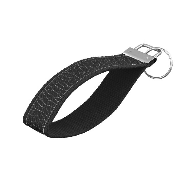Elegant Black Leather Finish Texture Wrist Keychain (Angled Up)