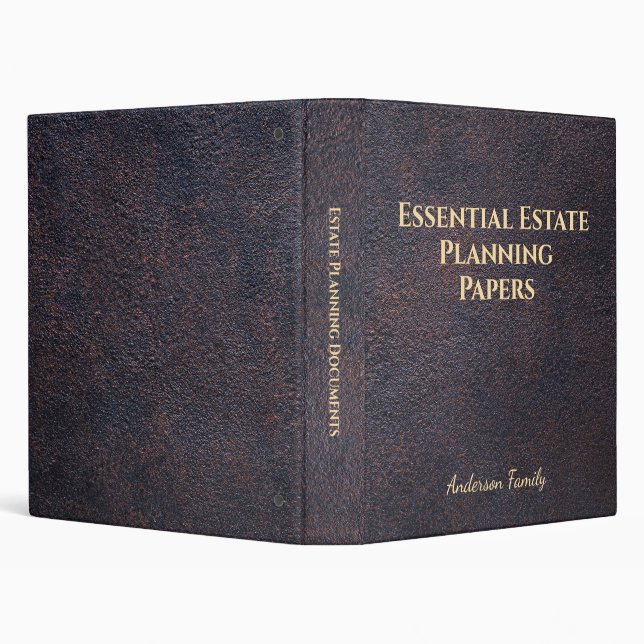 Elegant Black Leather Gold Estate Planning 3 Ring Binder (Background)